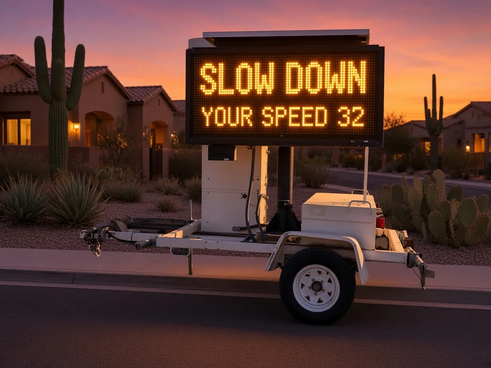 HOA traffic calming radar speed sign rental in a Tucson neighborhood